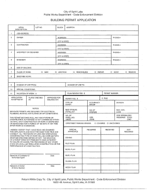 Spirit Lake Building Permit Form