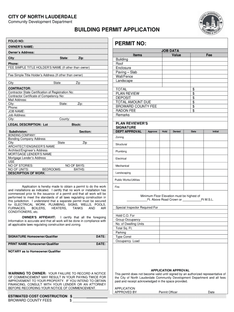 City of Ft Lauderdale Building Department  Form