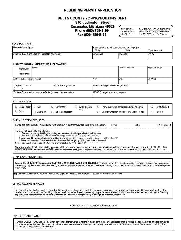 Delta County Building Permits Michigan  Form