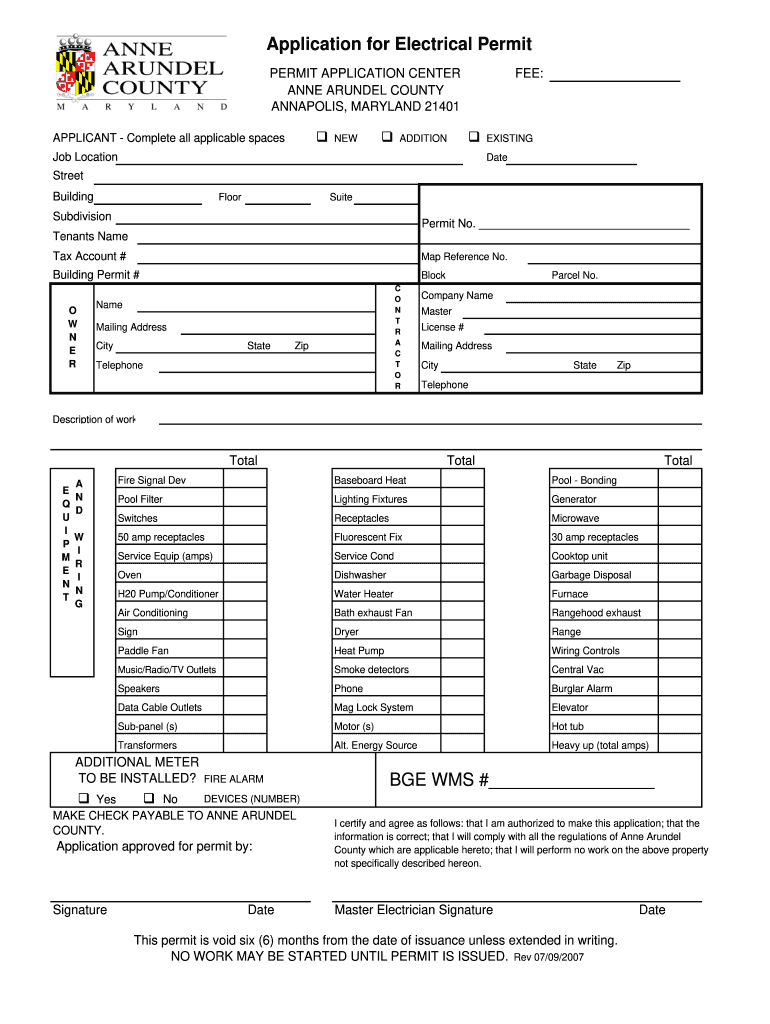  Anne Arundel County Electrical Permits 2007-2024