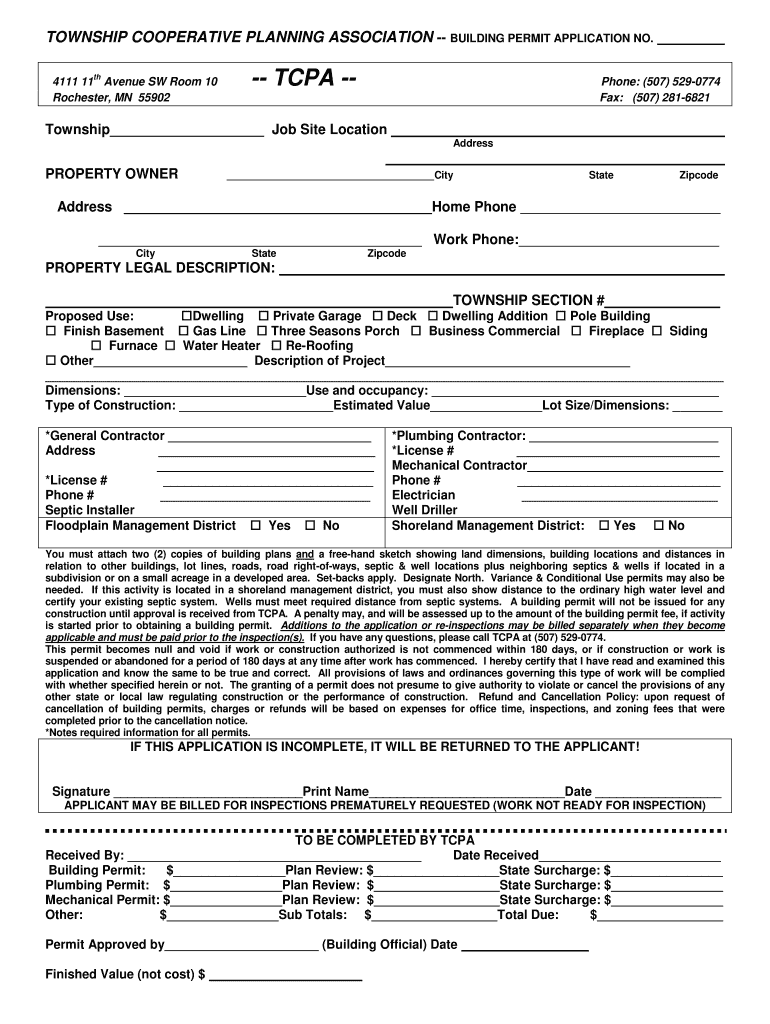 Tcpa Building Permit Application Form