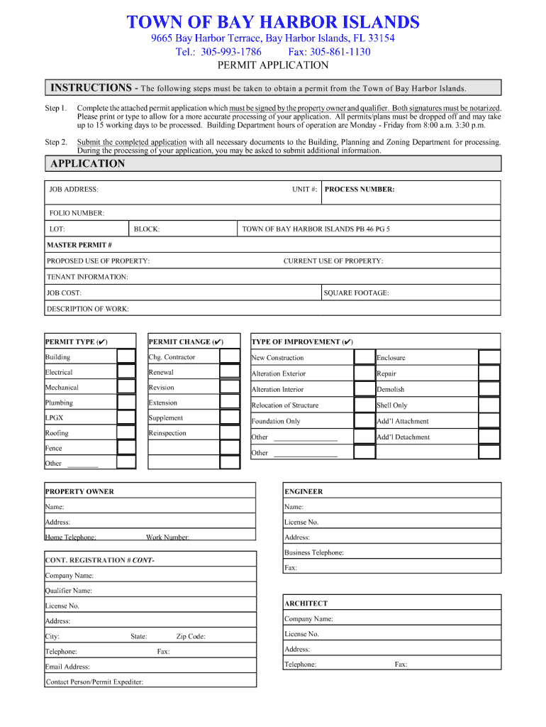 Bay Harbor Permit Application  Form