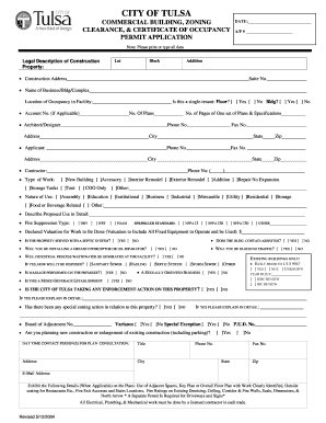 COMMERCIAL BUILDING, ZONING CLEARANCE, &amp; CERTIFICATE of OCCUPANCY PERMIT APPLICATION Cityoftulsa  Form