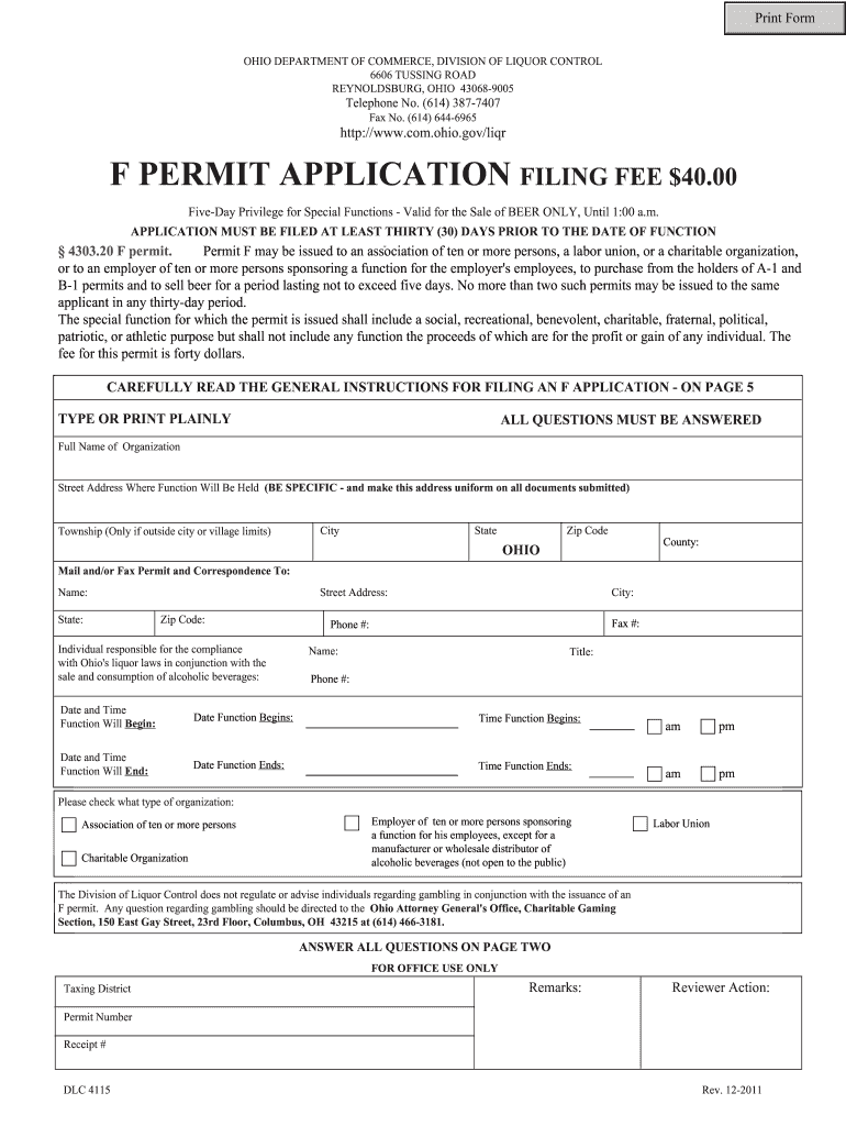  Permit for Retail Sales in Ohio 2011