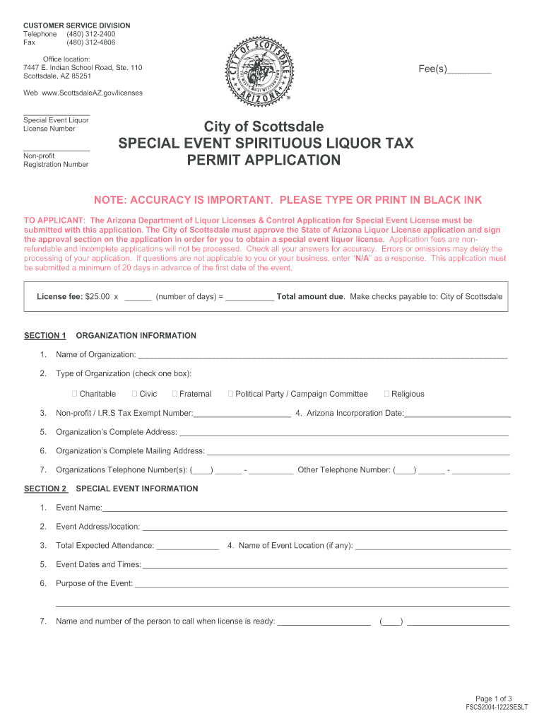  Liquor License Application for a Special Event Tucson 2004-2024