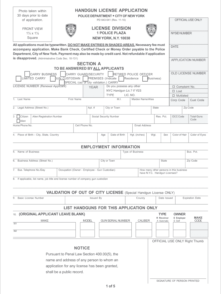 Get and Sign Gun Permit in Ny 2010 Form
