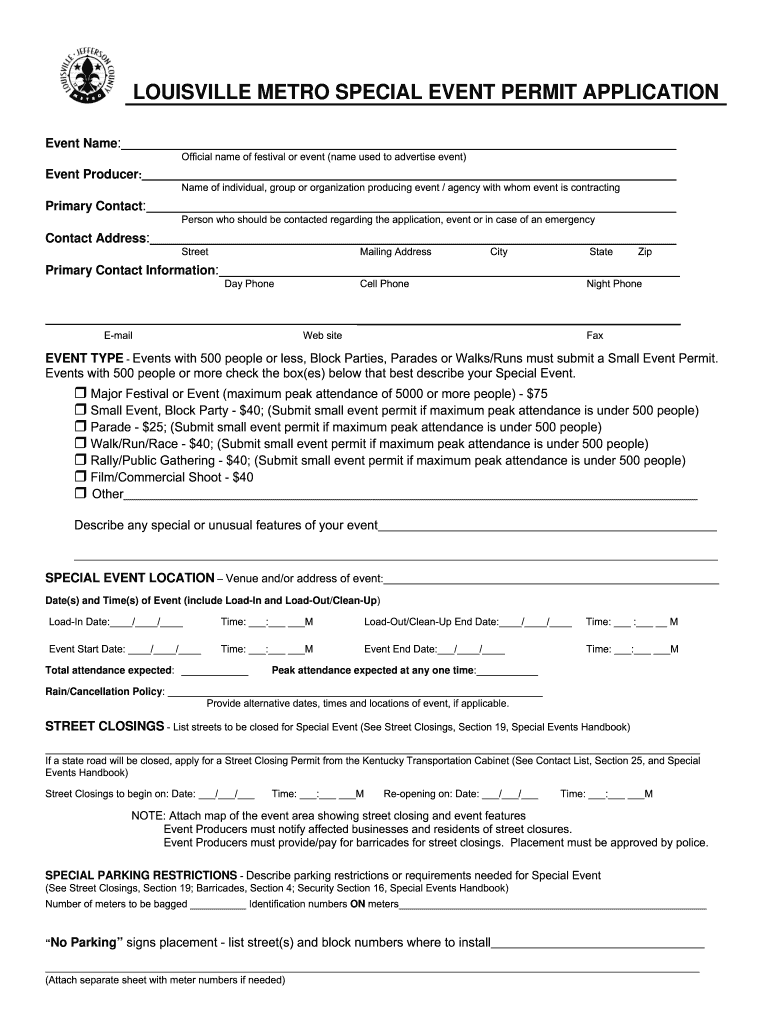 LOUISVILLE METRO SPECIAL EVENT PERMIT APPLICATION  Louisvilleky  Form