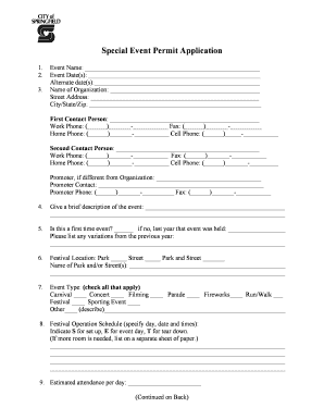 Special Event Permit Application Springfield Mo Form