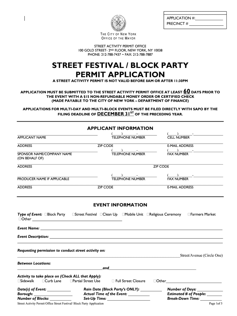 Nyc Block Party Permit  Form