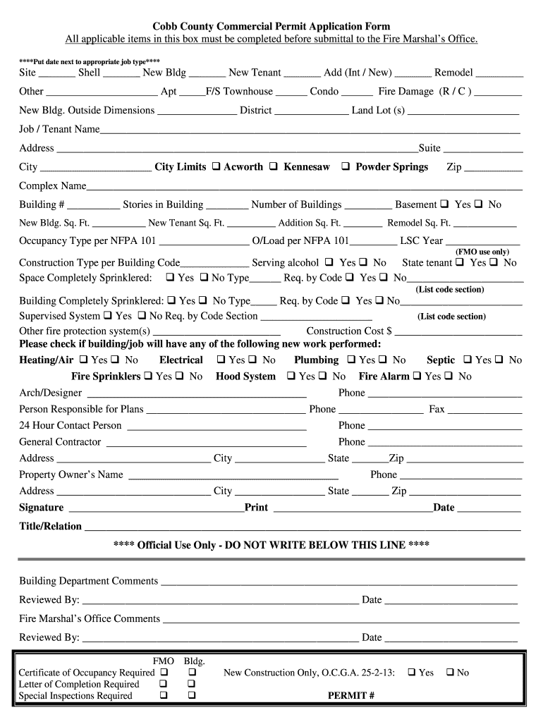  Cobb County Commercial Water Meter Permit Application 2011-2024