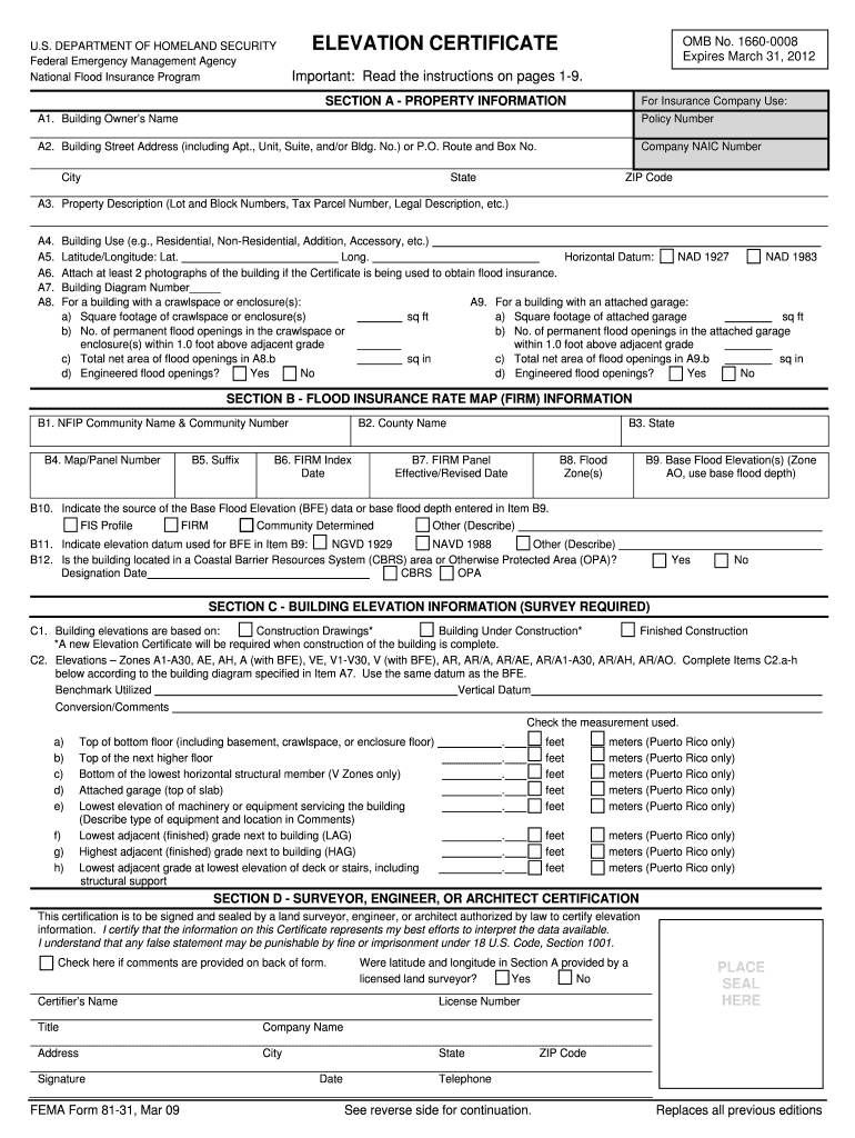 Elevation Certificate  May Form & Instructions  Gis Hawaiinfip