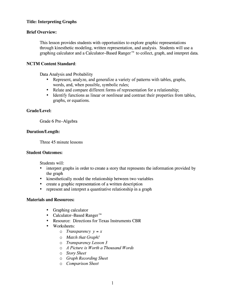 1 Title Interpreting Graphs Brief Overview This Lesson Provides  Nsa  Form