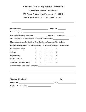 Christian Community Service Evaluation Form Archbishop Riordan Riordanhs