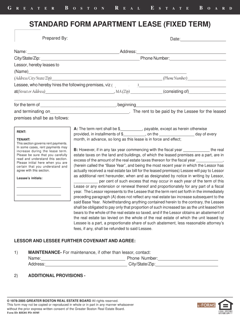  Standard Form Apartment Lease 2005-2024