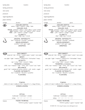 Wine Tasting Notes Template  Form