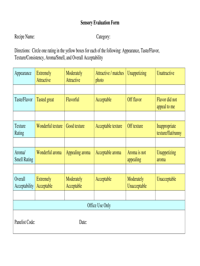 Sensory Evaluation Form