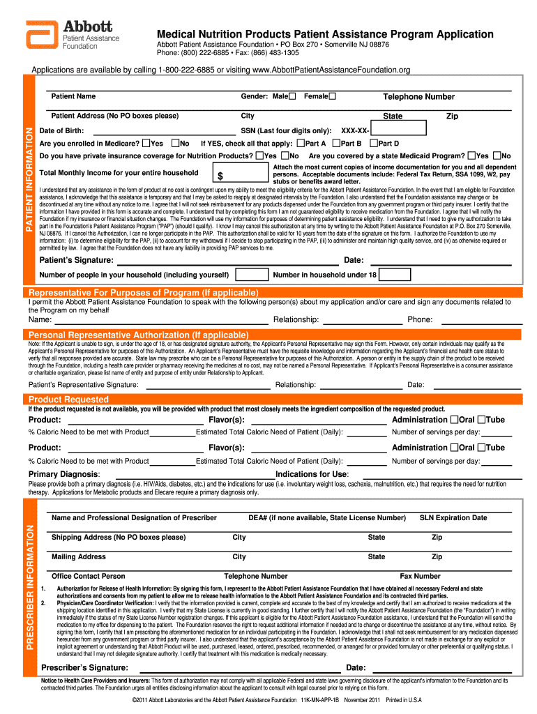Abbott Patient Assistance Foundation&#39;s Application for Medical    Needymeds  Form