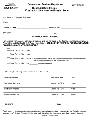 City of Mesa Contractor Verification Form