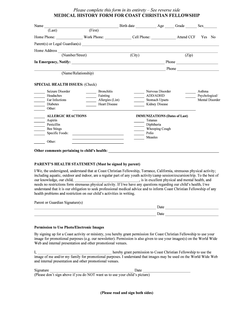 Christian Youth Permission Slip Form