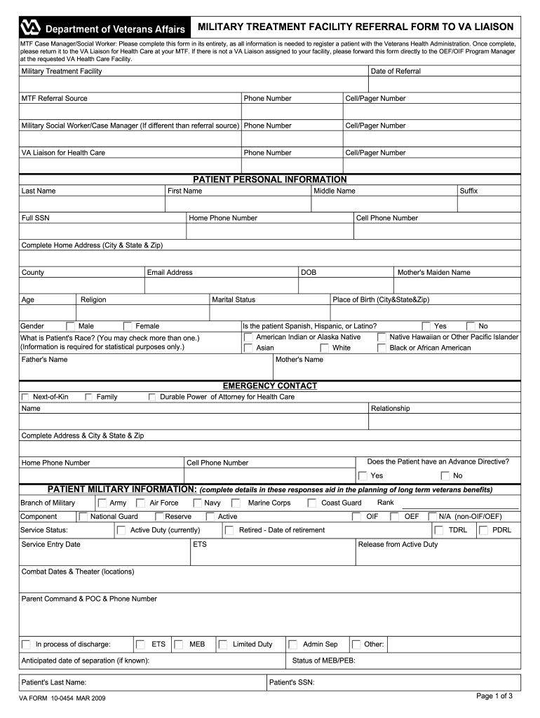  Va Form Referral 2009