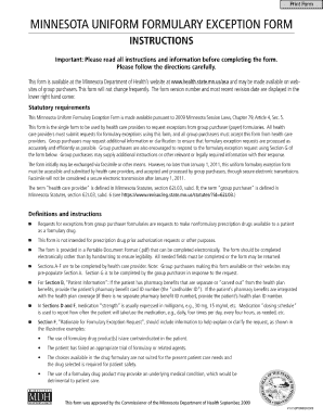 Minnesota Uniform Formulary Exception Form