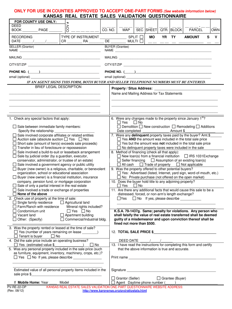 Fillable Kansas Real Estate Validation  Form