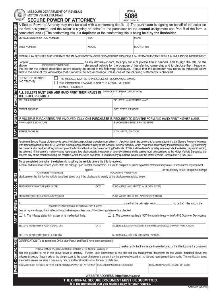  Missouri Power of Attorney Form 5086 2014