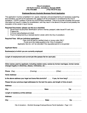 Clayton County Alcohol Serving Permit  Form