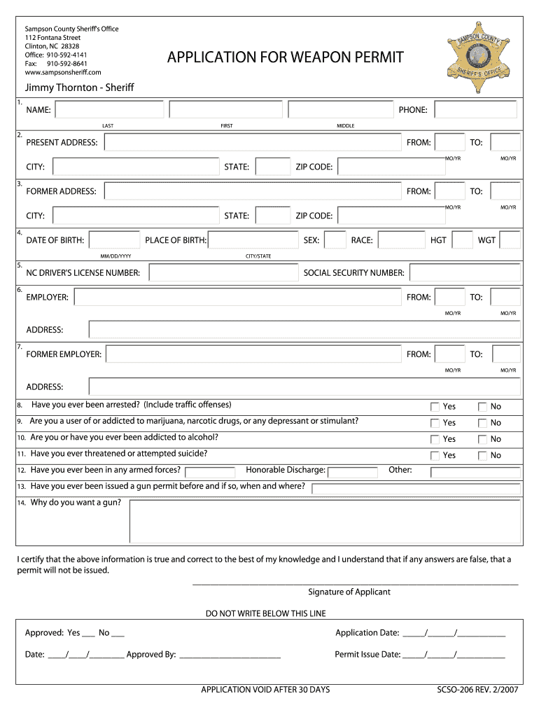  Sampson County Concealed Carry Permit 2007-2024