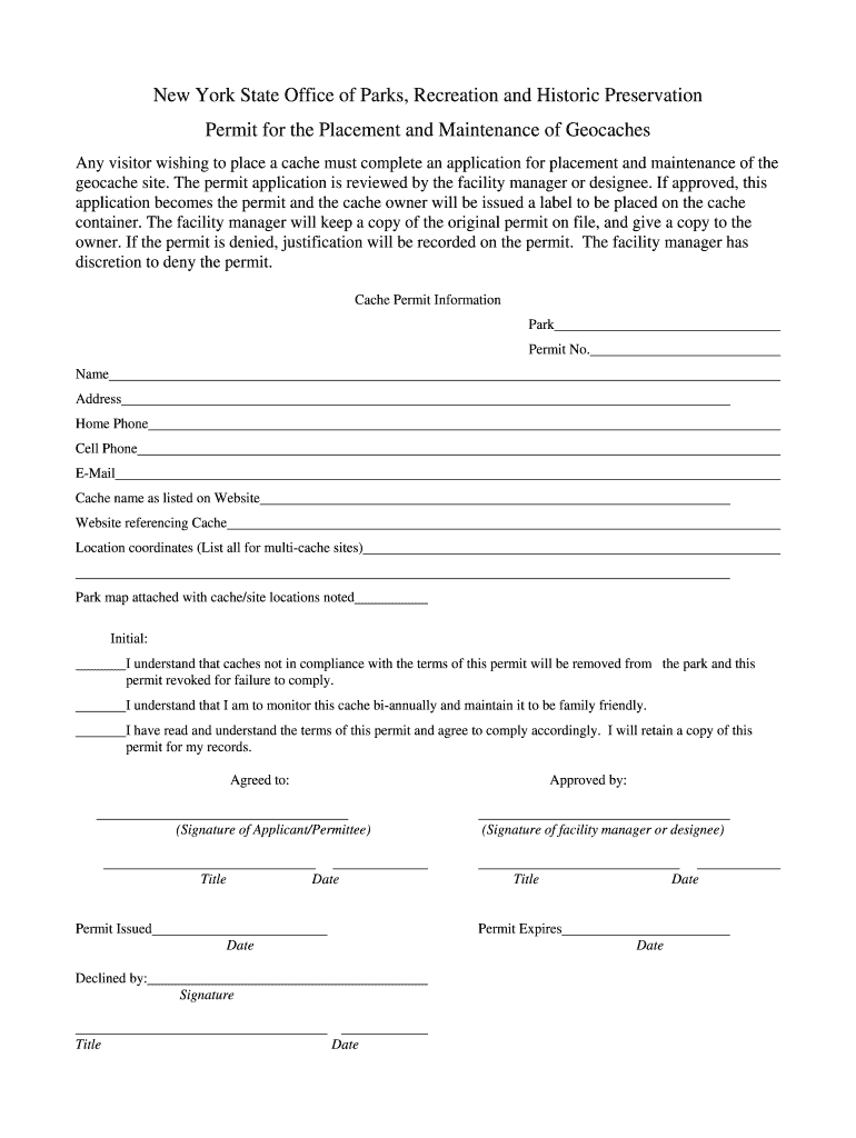 Geo Cache Application and Permit  Form
