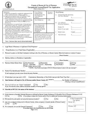 Florence Ky Occupational License  Form
