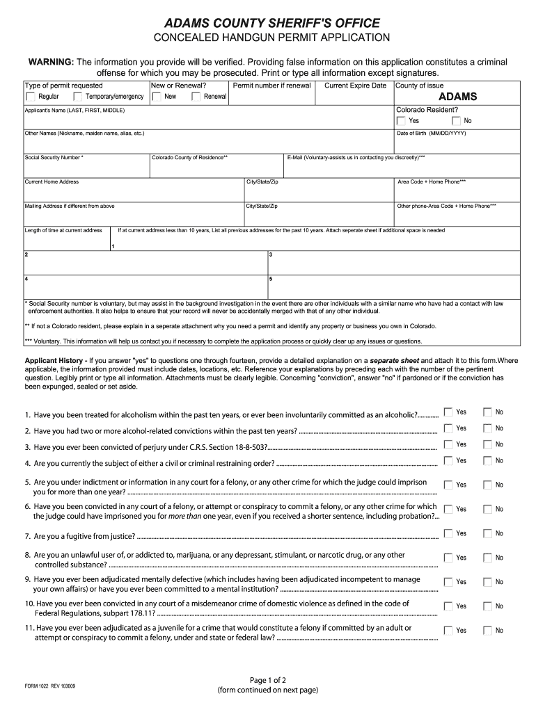  Adams County Concealed Carry Renewal 2009-2024