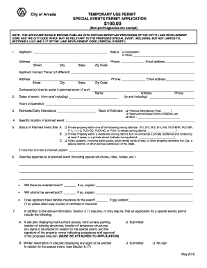 City of Arvada Temporary Use Permit Special Events Application Form
