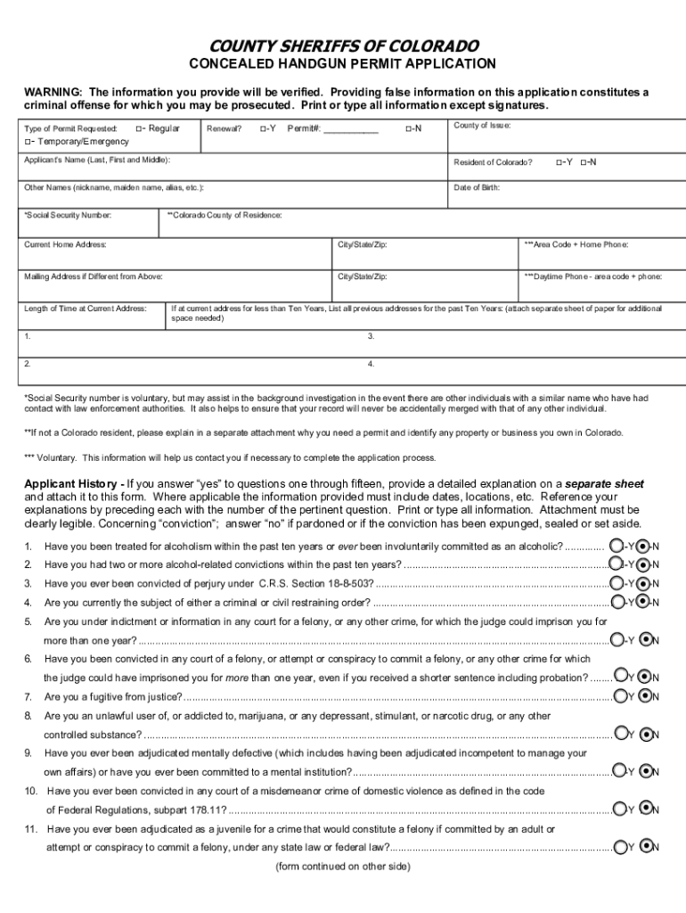 Arapahoe County Concealed Carry  Form