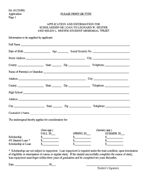 Leonard W and Helen Hester Scholarship  Form