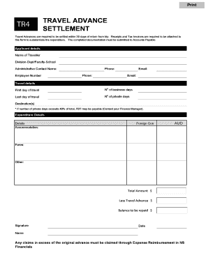 Advance Settlement Form