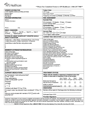 Aps Healthcare Outpatient Treatment Authorization Form