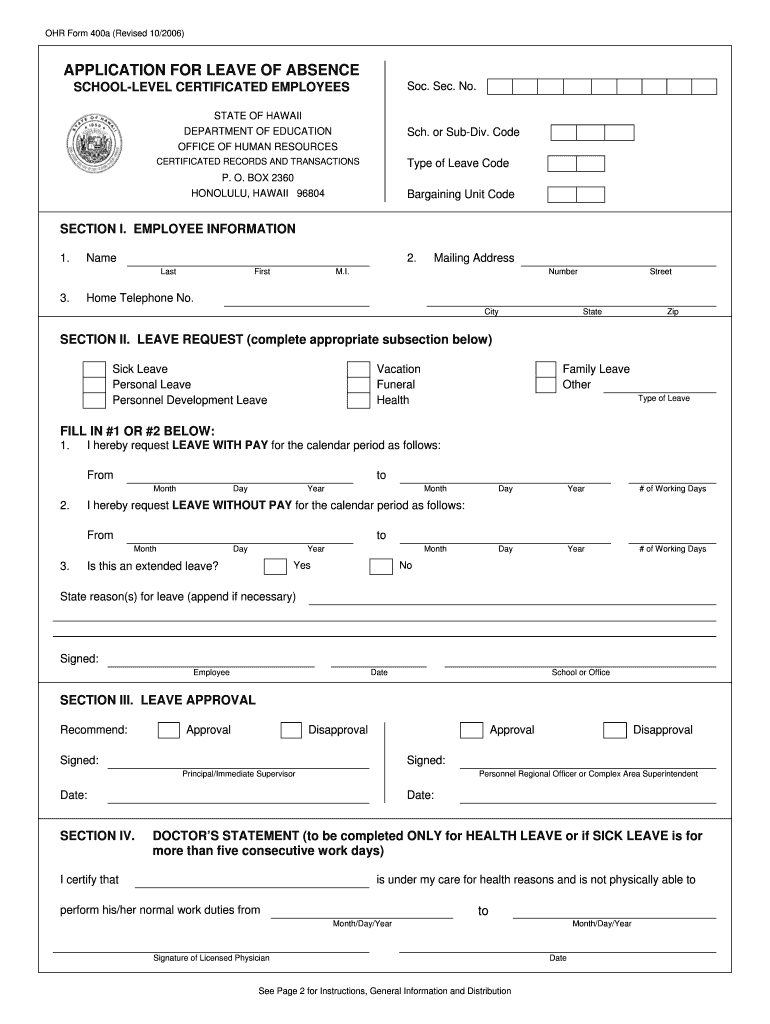 Hawaii Doe Leave Codes  Form