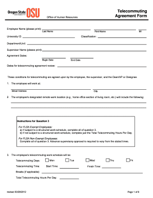  Oregon State University Teleworking Form 2012