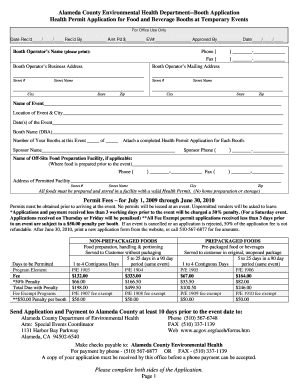 Alameda County Health Permit  Form