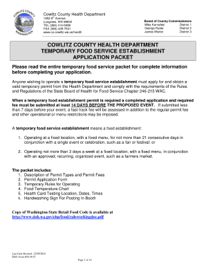 Cowlitz County Health Department Restaurants Form