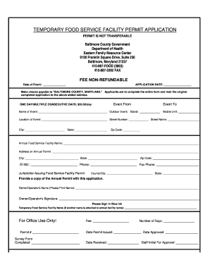 Baltimore County Food Permit  Form