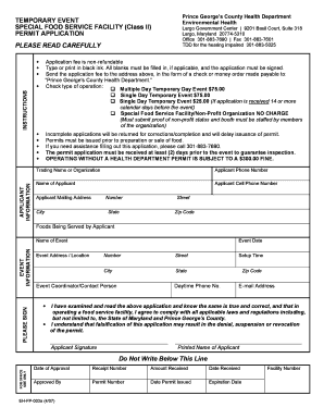 Prince George&#039;s County Temporary Food Permit  Form