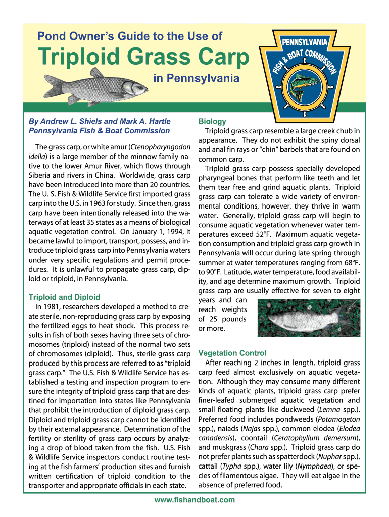  Pa Fish and Boat Commission Triploid Grass Carp  Form 2012