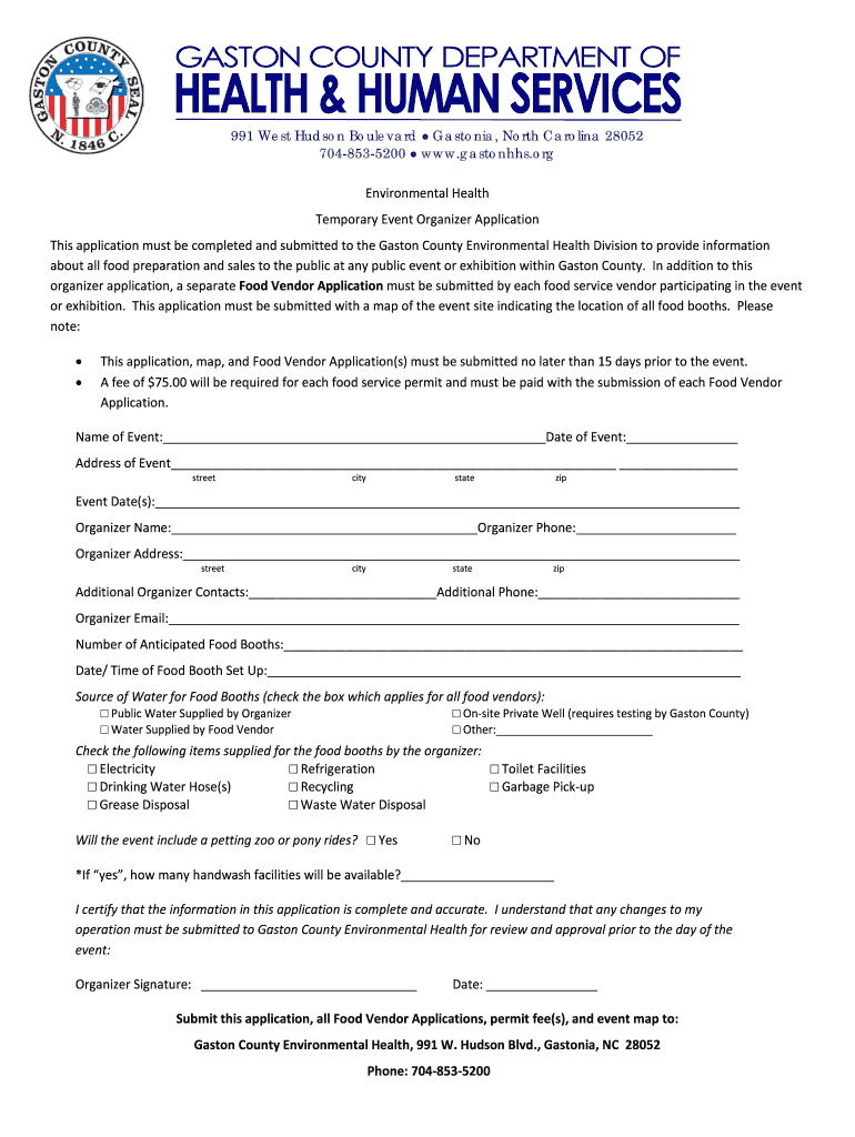 TEMPORARY FOOD EVENT COORDINATOR'S APPLICATION  Form