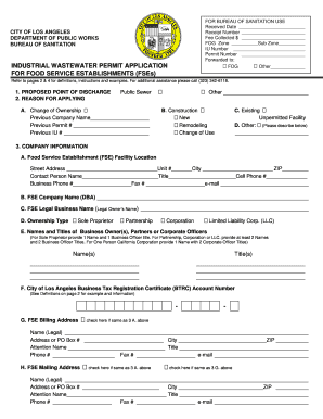 Industrial Wastewater Permit Application for Food Service Establishment  Form