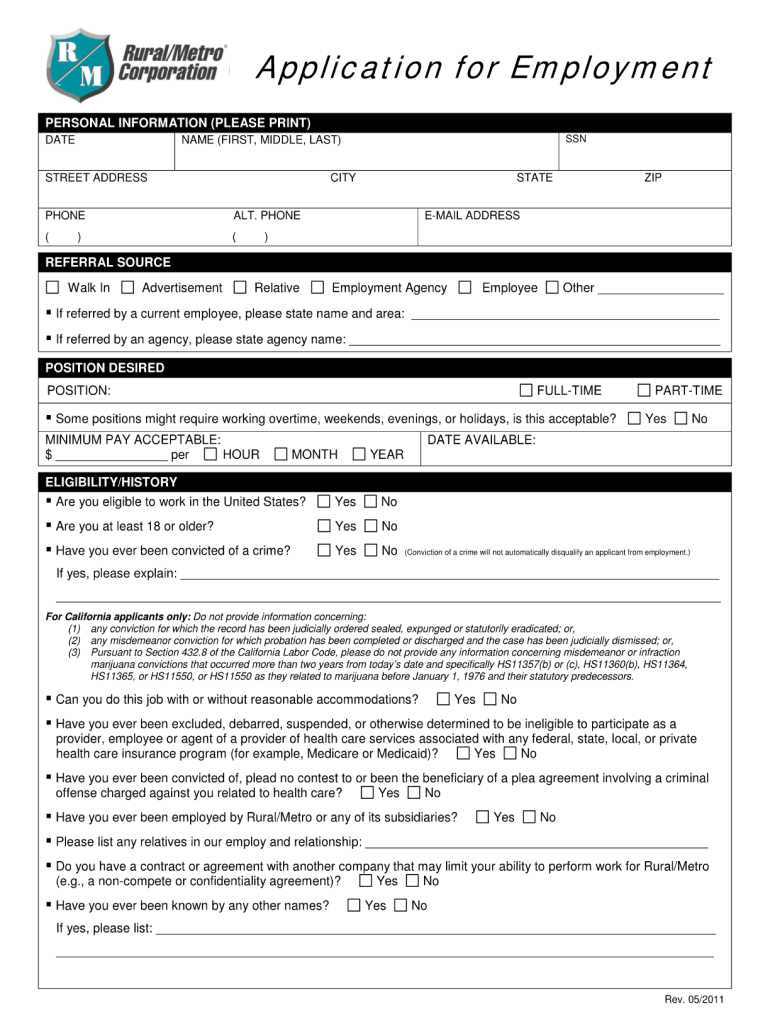 Get and Sign Aplication Forms for Rural Metro 2011-2022