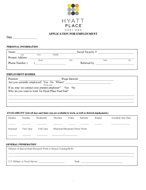 Hyatt Hotel Registration Form of Hotel