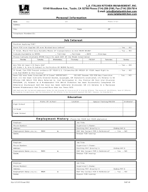 La Italian Kitchen Application Form