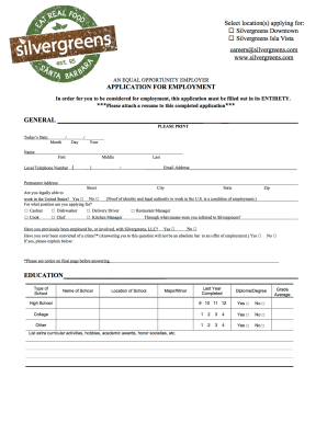 Silvergreens Job Application  Form